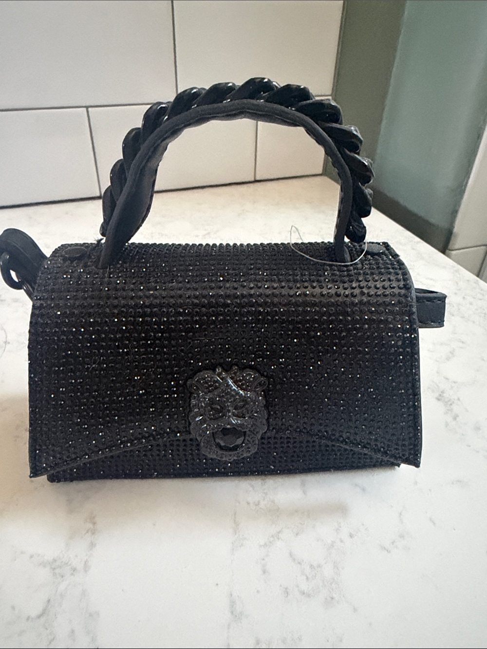 Black Crystal Embellished Top-Handle mini bag